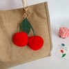 Aimery Cherry Keychain Bag charm Green Leaf Fluffy Fur Ball