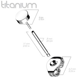Bungsa Single Stud Earrings Unisex Silver Round 4 mm Titanium, Titanium, No Gemstone