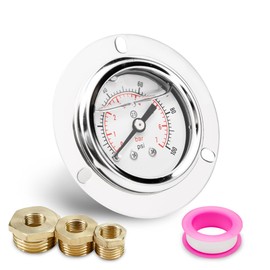 Innfeeltech 1-Pcs 40 mm Flange Panel Mount Pressure Gauge BSP 1/8 Inch 0-7 Bar 0 ~ 100 Psi with 3-Piece Socket 1/8 Inch to 1/4 Inch, 1/8 Inch to 3/8 Inch and 1/8 Inch to 1/2 Inch Axial