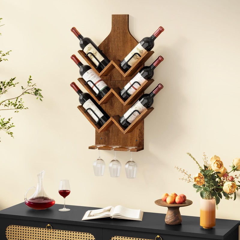 Hoctieon Wine Rack Wall Mounted, 6 Bottles Wood Wine Rack