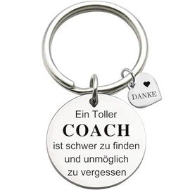 Stainless Steel Keyring with Engraving "Ein Toller Coach ist schwer zu finden und immöglich zu vergessen" Keyring Teacher Coach Keychain Gift for Teacher's Day, silver