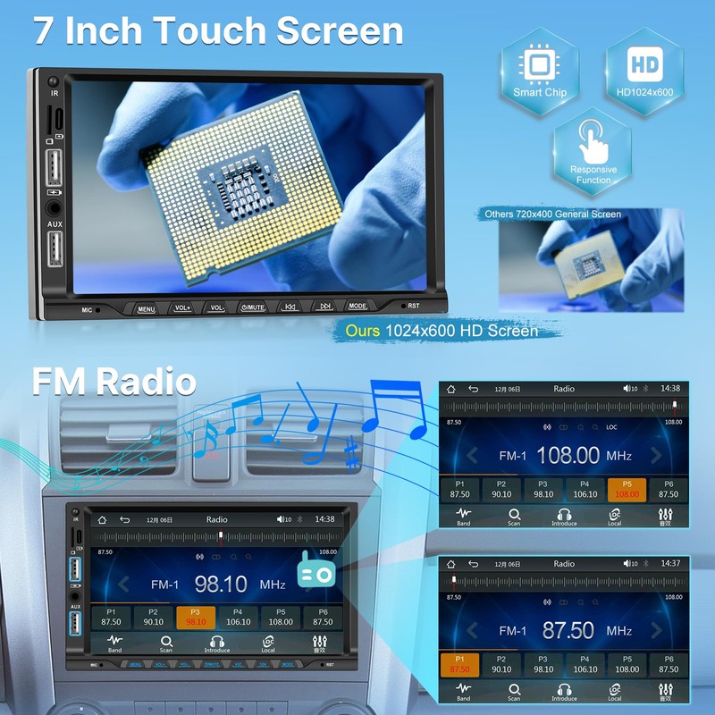 Double DIN Radio with Wireless Carplay and Android Car -