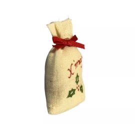MW Miniature Christmas Sack, Cream Color Sack with Red Bow Ornament