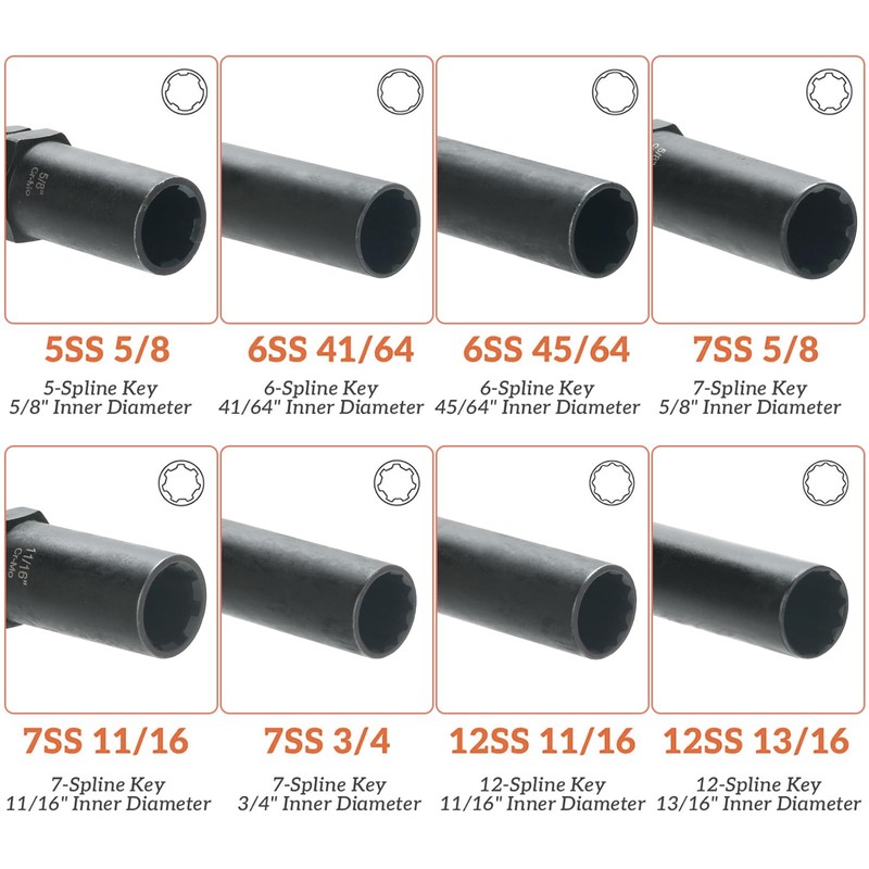 REBRA 6 Spline & 7 Spline Lug Nut Socket Set,