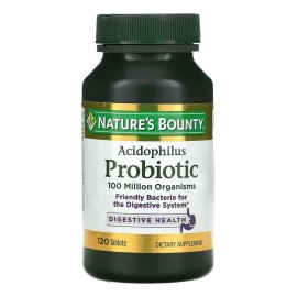 Nature's Bounty, Probiótico Acidophilus, 0,5 mg, 120 Comprimidos, 100 millones de organismos, Bacterias amigables para el sistema digestivo, Apto para vegetarianos