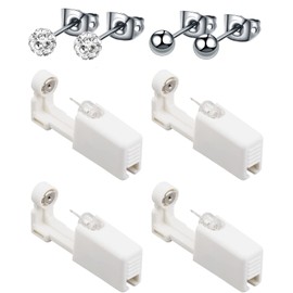 Orglace 4 Pack Ear Piercing Kit,Disposable Ear Piercing Gun with Cubic Zirconia Earring Studs,Self Ear Piercer Kit for Salon at Home (White-Silver)