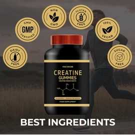 Fraction One Creatine Monohydrate Gummies – 5000 mg per Serving, Muscle Recovery and Endurance, Pre-Workout Support, Sugar-Free, Gym Supplement for Men and Women – 90 Gummies – 45 Days Supply