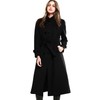 Escalier Women's Wool Trench Coat Double-Breasted Jacket with Belts Black