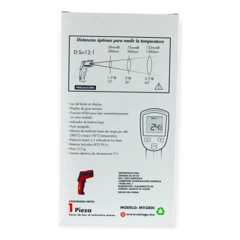 Termometro infrarrojo digital Mirage MTI381C -50°C a 380°C con pantalla
