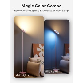 Bright Floor Lamp,42W 3700LM LED Torchiere Floor Lamps for Living Room, 71in. Modern Tall Standing Light with Remote,Color & Brightness Dimmable Sky Light,1/2/3H Timer for Bedroom,Office(Pink）