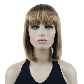 Lydell 10" Short Straight Bob Hair Wigs with Bangs Synthetic Hair Cute Wigs (Light Stawberry Blonde)