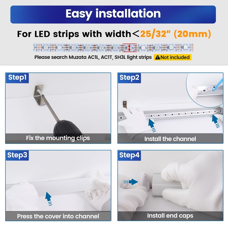 Muzata 10Pack 3.3FT/1M Plus-Size Spotless V Shape LED Channel Silver