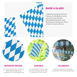 Oktoberfest Bunting - 10m 33ft - 20 Flag - Plastic all Weather Bavarian Bunting Decoration for Indoor Outdoor - Street Parties, Festivals and Celebrations