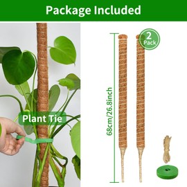 Dimpoo 2 Pack Moss Pole, 26.8-Inch Moss Poles for Plants Monstera, Bendable Plant Support Stakes for Climbing Plants Indoor, Garden Trellis for Potted Plants, Pothos