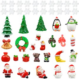 Christmas Miniature Ornaments, 45 Pcs Resin Fairy Garden Christmas Accessories, DIY Mini Snow Globe Figurines Crafts for Christmas Party