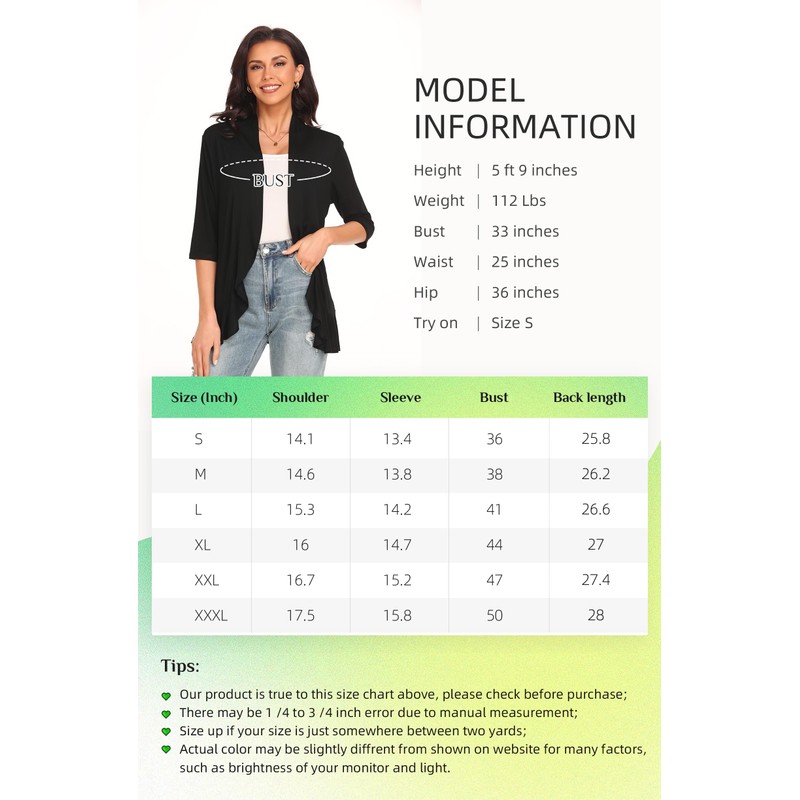 Argstar Women's Lightweight Cardigans, Casual Open Front Soft Draped Ruffles