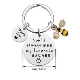 Teacher Gifts Keychain Teacher Appreciation Keyring Thank You Gifts for Women Man Teacher Teacher's Day Birthday Gift Keepsake Retirement Gift Christmas Gift - You'll always BEE my favorite TEACHER
