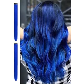 2 x Clip-In Hair Extension Highlights Streaks, Colourful Hair Highlights (Dark Blue)