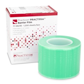 Practicon Green PRACTIfilm Barrier Film, 4” x 6” Surface Barrier Tape with Dispenser Box, for Dental, Medical, Tattoo, 1200 Sheets per Roll