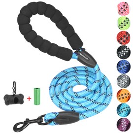 Rope Dog Leash 6 FT for Medium and Large Dogs,Heavy Duty Dog Rope with Comfortable Padded Handle,Waterproof Dog Leash for Walking,Reflective Nylon Dog Leash,Sky Blue