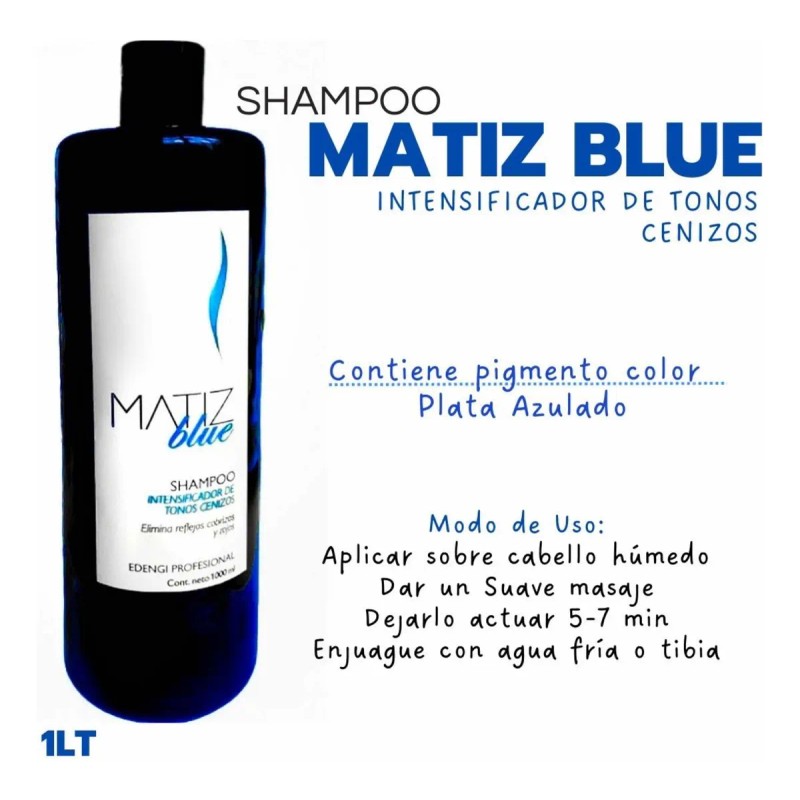 Shampoo Matiz Blue Edengi 1lt Intensificador Tonos Cenizos