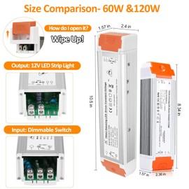 LEDMO LED Driver 60W 12V DC Quiet Operation Universal Regulated Dimmable Power Supply Input/Output Isolation Protection Transformer Dimmable for Christmas LED Light 2 Pack