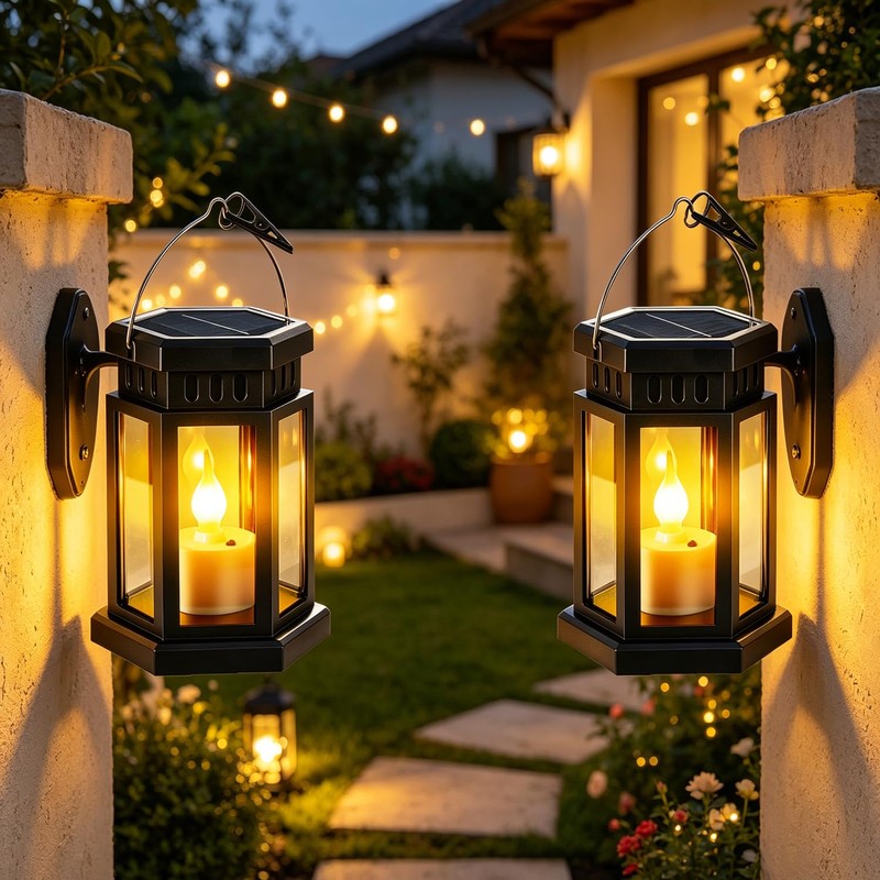Solar Lanterns Outdoor Waterproof Lights, RGB Color Changing Light 2pack