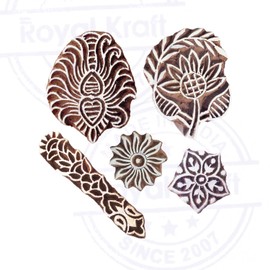 Royal Kraft Intricate Motif Leaf and Floral Wood Stamps for Printing (Set of 5)