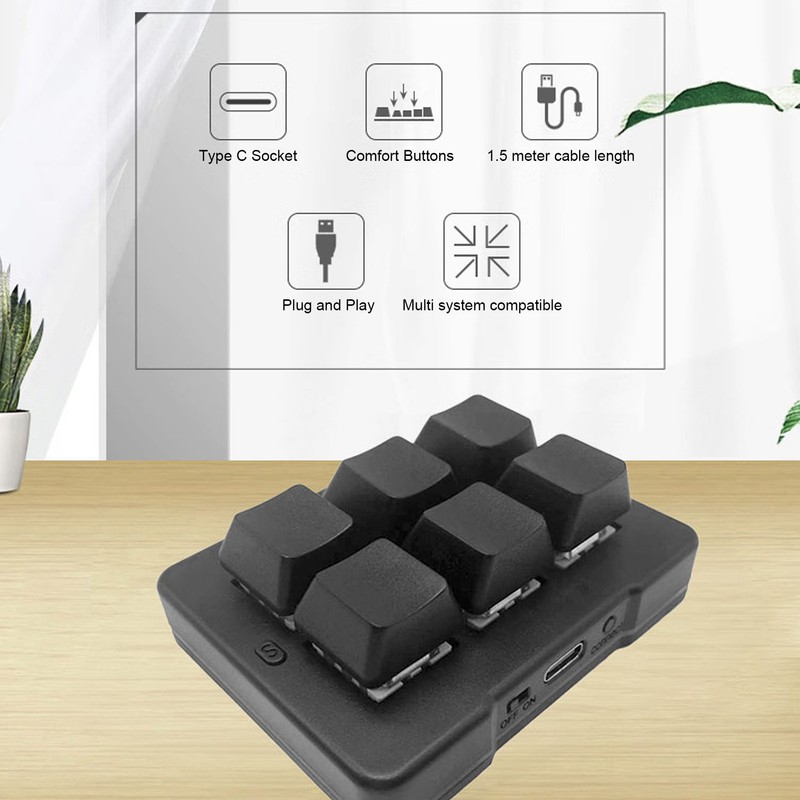 6 Key Gaming Keyboard Wired USB 2.4G Bluetooth Macro Programming