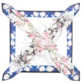 Bufanda de seda de morera para mujer, 100% cuadrada, con patrón de moda, Azul, 27" x 27"