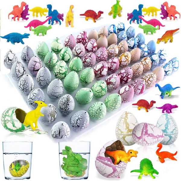 iGeeKid 60 Pack Dinosaur Eggs Hatching Dino Egg Grow in Water Crack with Assorted Color Hunting Game Birthday Party Favors for Toddler Kids 3-10 Boys Girls