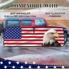 DaisyInner Windshield Sun Shade Compatible with Jeep JK JKU JL JLU 1997-2023 and Compatible with JT 2020-2023 Foldable Windshield Sun Visor Blocks UV Rays (Red White Blue,Classic)