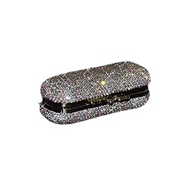 TISHAA Bling Lipstick Case Holder - Luxury Cosmetic Lip Gloss Makeup Organizer Storage Purse Bag Travel Portable Case Pouch Crystal Rhinestone Diamond Glitter with Mirror (White)
