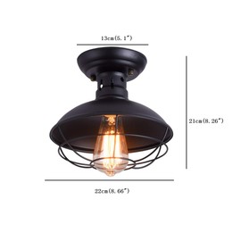 Qcyuui Rustic Ceiling Light Black, E27 Mini Ceiling Pendant Lighting, Semi Flush Mounted with Industrial Metal Cage, Hallway Stairway Foyer Kitchen Porch Entryway