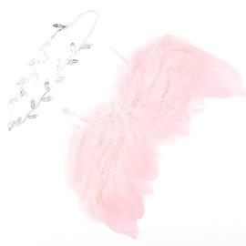 Nishine Pink Newborn Fuzzy Feather Angel Wings + Headband Set for Baby Cosplay Girls Costume Photography (silver leaf)