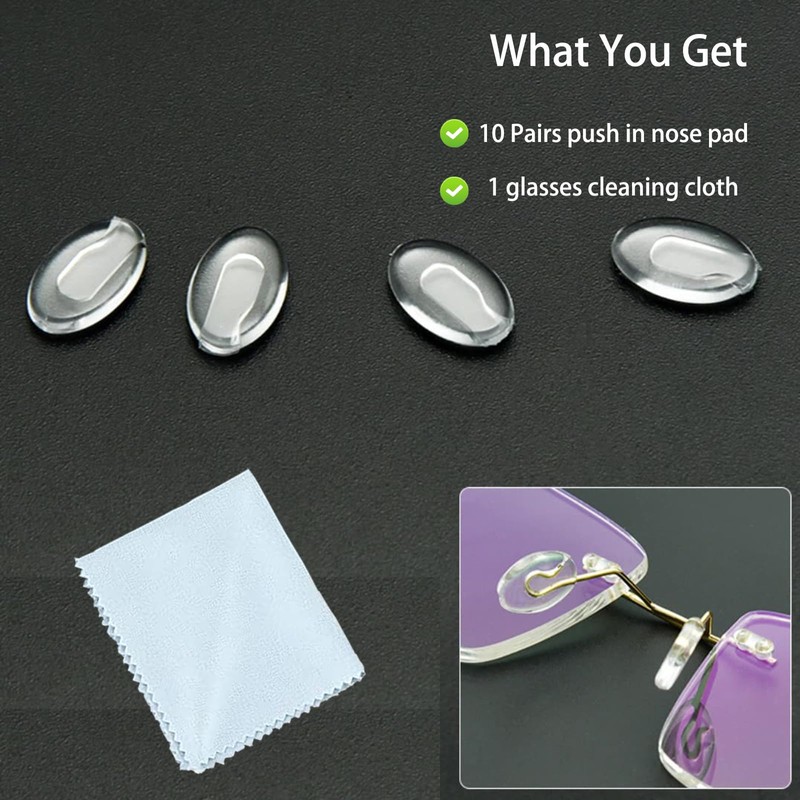 OPUGIT Push-in Eyeglass Nose Pads,10 Pairs Glasses Nose Piece Soft