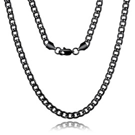 FOSIR Stainless Steel Diamond Cut 5mm Black Cuban link Chain Curb Necklace for Men and Women, 18 Inches