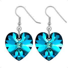 925 Sterling Silver Heart Earrings with Birthstone - December Turquoise Crystal Drop Earrings - Delicate & Fine Dangle Earrings - Jewellery Gift for Women, Girls, Teens, Wife & Girlfriend