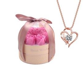 Conjunto Collar Rosa Eterna, Conjunto de Caja de Flor Eterna Regalo Romántico para Mujer, San Valentín, Aniversario de Bodas, Día de la Madre, Aniversario (Rosa)