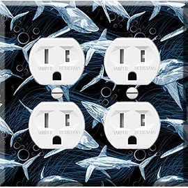 Double Duplex Outlet Cover Wall Plate - Undersea Great White Shark