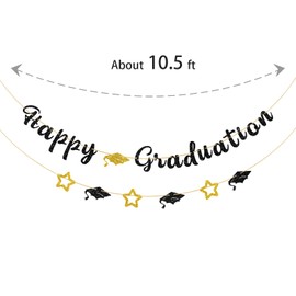 Halawawa Black Glitter Happy Graduation Banner, Class of 2023 Graduation Party Bunting Decor, Senior/High School/College Graduation Party Supplies