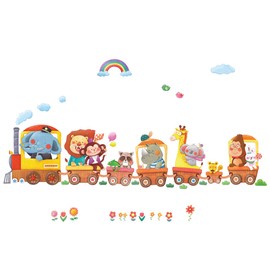 DECOWALL DA-1406A Animal Trains Kids Wall Stickers Decals Peel and Stick Removable for Nursery Bedroom Living Room Art murals Decorations