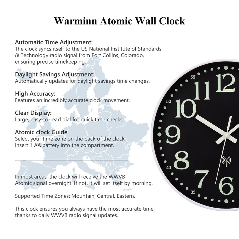Warminn Atomic Wall Clock with Glow in Dark Silent Non