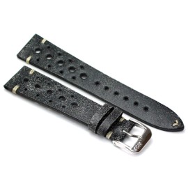 Sulla Sagittarius Rallye 22 mm / 18 mm Vintage Cowhide Leather Watch Strap Handmade Rios1931 Scratched Black, Leather, No Gemstone