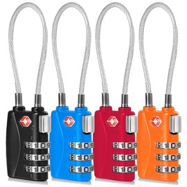 CFMOUR TSA Locks - 1, 2, 3, 4, 5, 6 Pack 3-Dial Travel Cable Combination Security Padlock for Suitcase Luggage Case Bag Code Lock - Black&Blue&Red&Orange (Pack of 4)