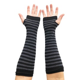 AUSUAYA Women Striped Long Fingerless Warm Gloves Winter Arm Warmers for Punk Rock Cosplay Goth Party WM-S-G5, Black and dark grey stripes