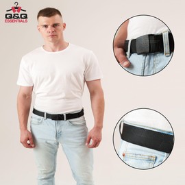 Q&Q ESSENTIALS Mens Plastic Buckle Belt. Premium Canvas Nylon Belts for Men with Plastic Cam Belt Buckle Black (Size 38-45) (Black, 40-45)