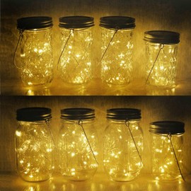 Decorman Solar Mason Jar Lights, 8 Pack Waterproof Fairy Star Firefly Lids String Lights with 8 Hangers for Patio Yard Garden Party Wedding Christmas Decoration(Jars Not Included)