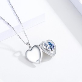 Ladybird Heart Locket Chain 925 Sterling Silver Dog Paw / Otter/Whale Photo Box Amulet Heart Pendant Necklace for Opening Necklace Gift for Children Girls Women, Sterling Silver