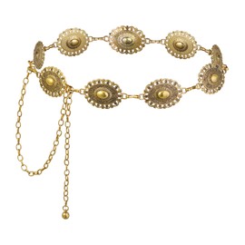 OJIOUI 1 Pcs Western Oval Concho Chain Belt for Women Metal Waist Chain Belts for Women Adjustable for Dress Jeans Outfits Western Cowgirl (Gold, 114CM)